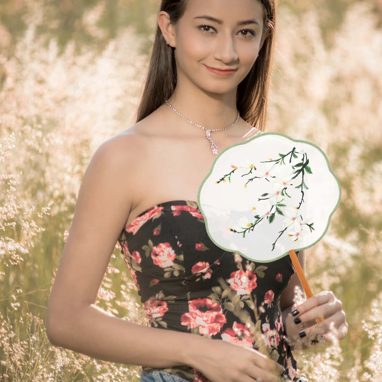 

Embroidered Silk Hand Chinese Classical Style Elegant Retro Dance Decoration Kids DIY Painting Accessory Light Weight Fine