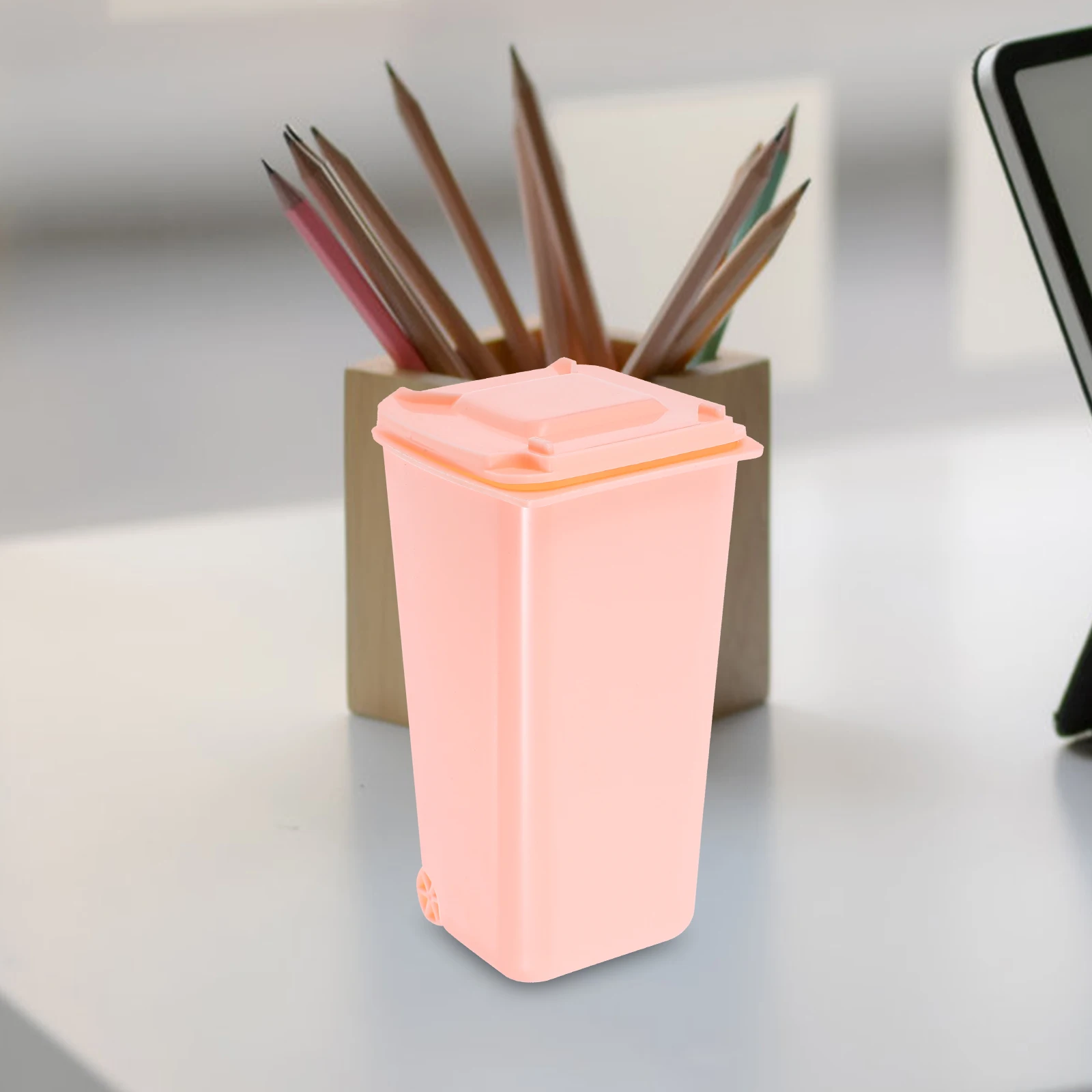 4 個ミニデスクトップゴミ箱かわいい漫画小さなプラスチックゴミ箱デュアルユースペンホルダーオフィスホームデスクオーガナイザー