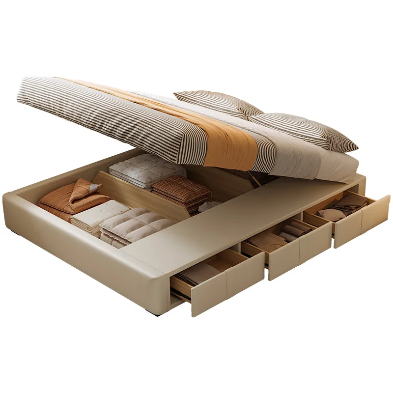 

Bed frame Small apartment without backrest Leather side opening High box Storage drawer Bed