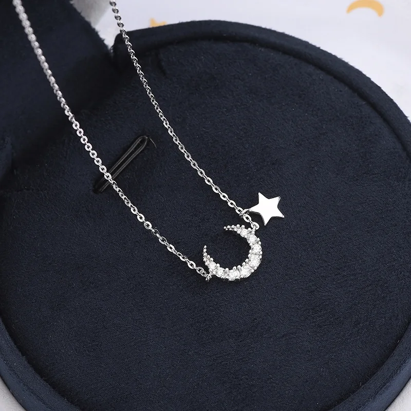 

Модные ювелирные изделия, ожерелье из стерлингового серебра 925, звезда, полумесяц, луна, бриллиант, циркон, ожерелья для женщин