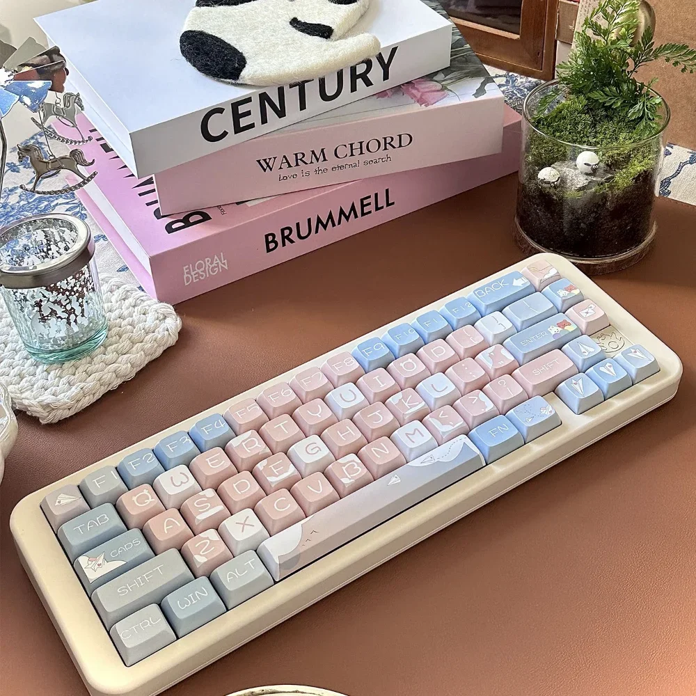 GEFENSI Paper Airplane Keycap 127 Key XDA Thermal Sublimation PBT Maiden Cute Keycap Suitable For Mechanical Keyboard Profiles