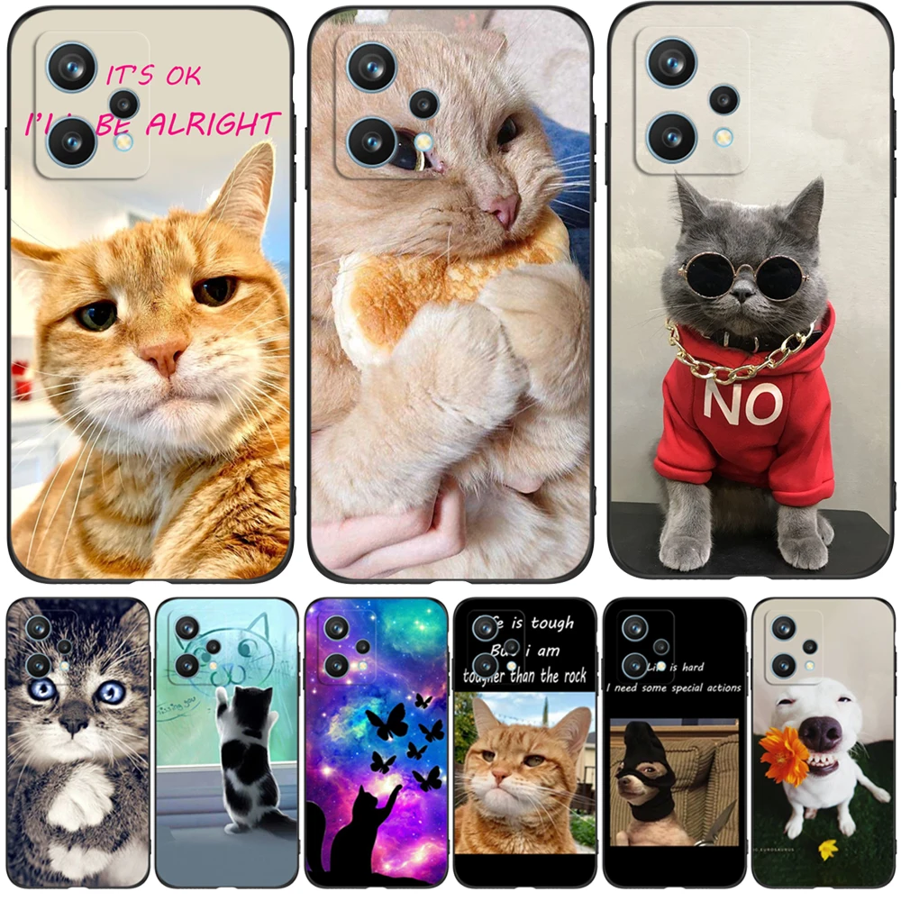 Realme 9 Pro Plus 케이스 용 전화 뒷면 커버 Realme 9 5G 4G 케이스, 블랙 Tpu 케이스 웃긴 고양이