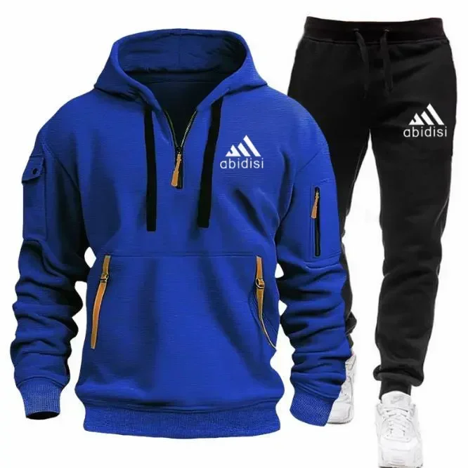 Ropa deportiva para hombre y conjunto para correr informal, un conjunto de dos piezas de sudadera para exteriores para hombre y pantalones de chándal negros para uso diario