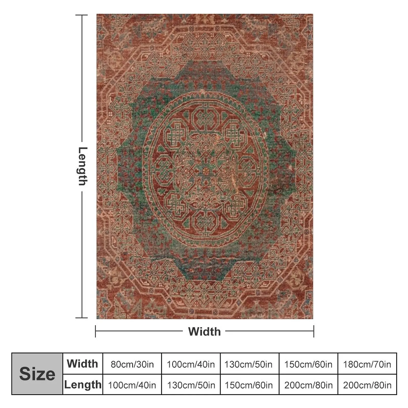 Bohemian Medallion I // 15th Century Old Distressed Red Green Colorful Ornate Accent Rug Pattern Throw Blanket Blanket Sofa