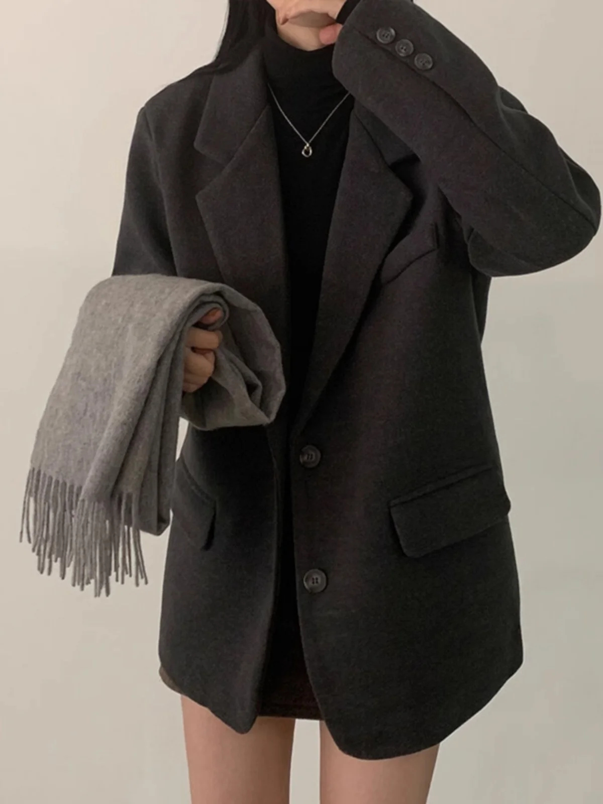 Chique winter dames wollen pak Jaet Briti Retro Sle ort bovenkleding revers enkele knop lange Sve losse pasvorm jas