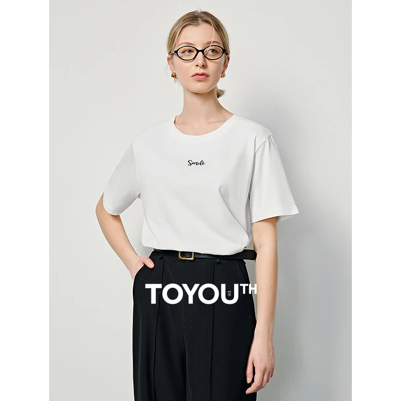 TOYOUTH  Women T-shirt 2024  Summer New Casual Versatile Cotton Top