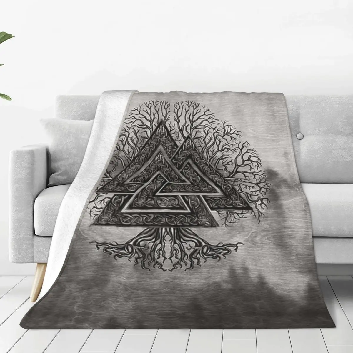 Valknut And Tree Of Life Yggdrasil Blankets Fleece Warm Sofa Throw Blankets For Couch Bedding Travel Throws Bedspread Quilt