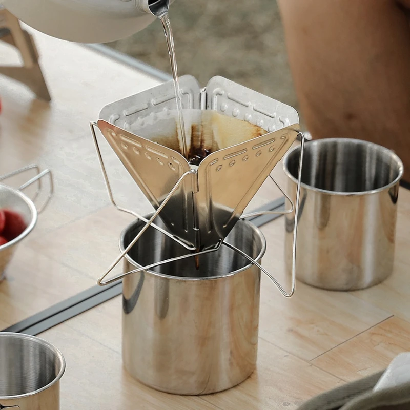 

1PCS Outdoor Portable Folding Coffee Filter Holder Stainless Steel for Camping Reusable Pour Over Coffee Dripper Cone
