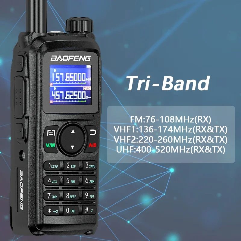 Baofeng UV-28 Pro Max Walkie Talkie Type-C Charge Tri-Band 999CH High Capacity NOAA One Touch Frequency Search Two Way Ham Radio