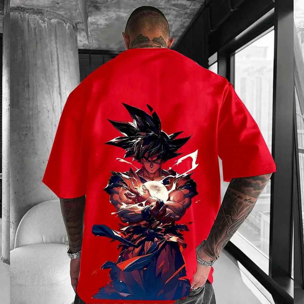 Camiseta holgada deportiva de cuello redondo de estilo americano de manga corta de algodón con estampado de Dragon Ball Goku Vegeta 2025 para hombres y mujeres