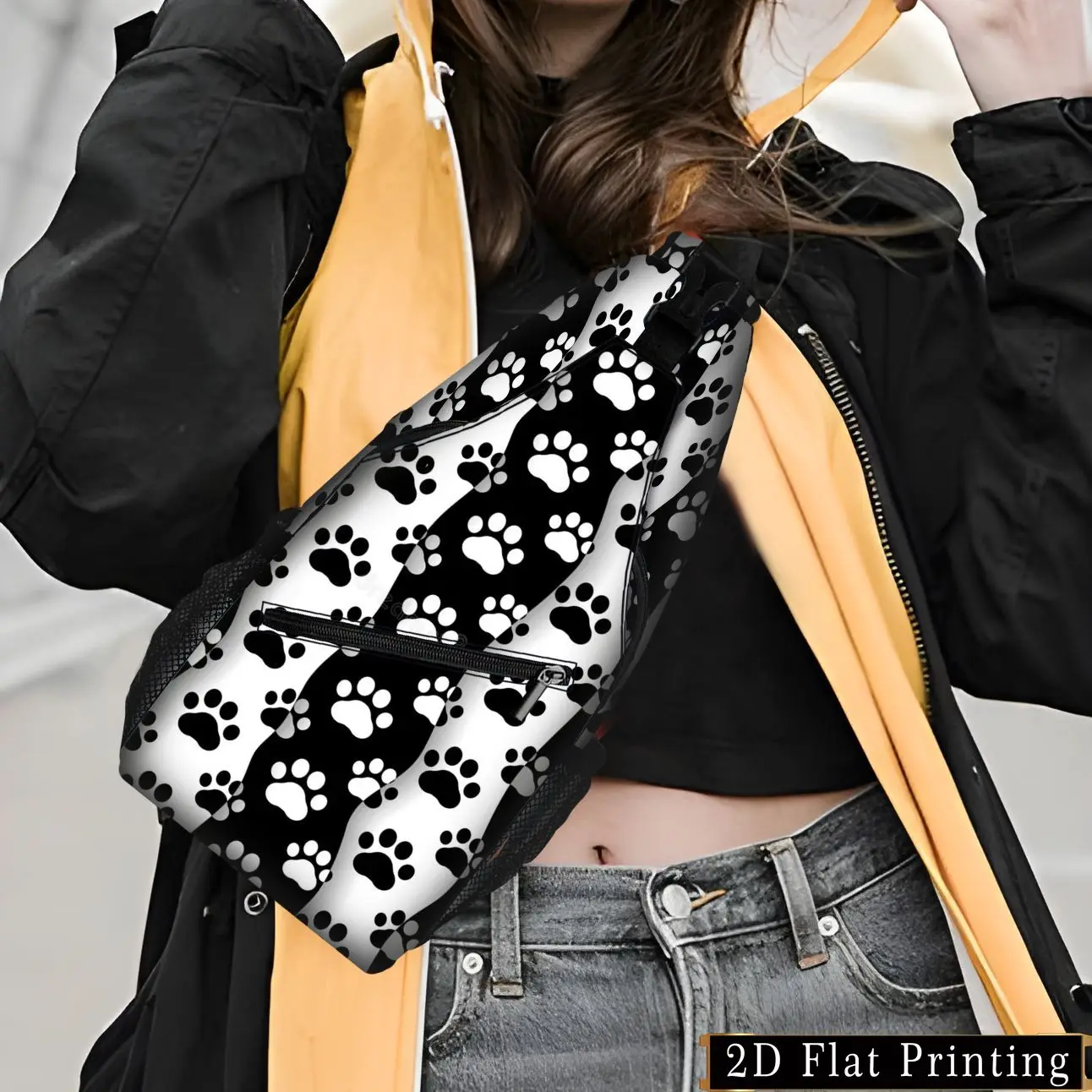 Paw Print Chest Bag Lightweight Crossbody Sling Backpack Casual Animal Pattern Shoulder Bag for Pet Lovers Travel Daily Use