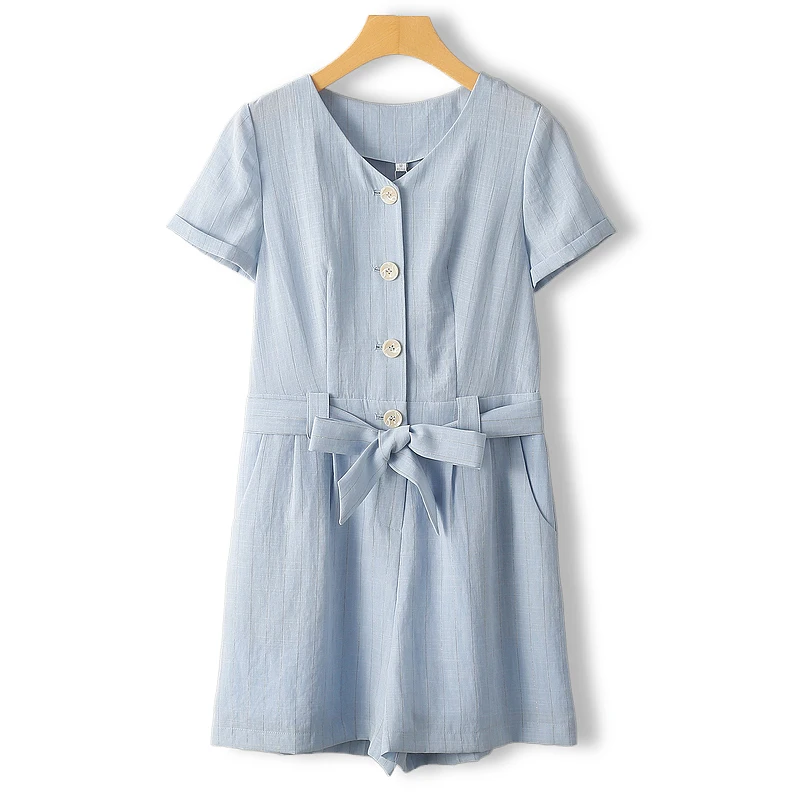 

Simple V-neck Striped Short-sleeve Overall Pants for Women Commute Wear Brand Button New Summer Fashion 2026