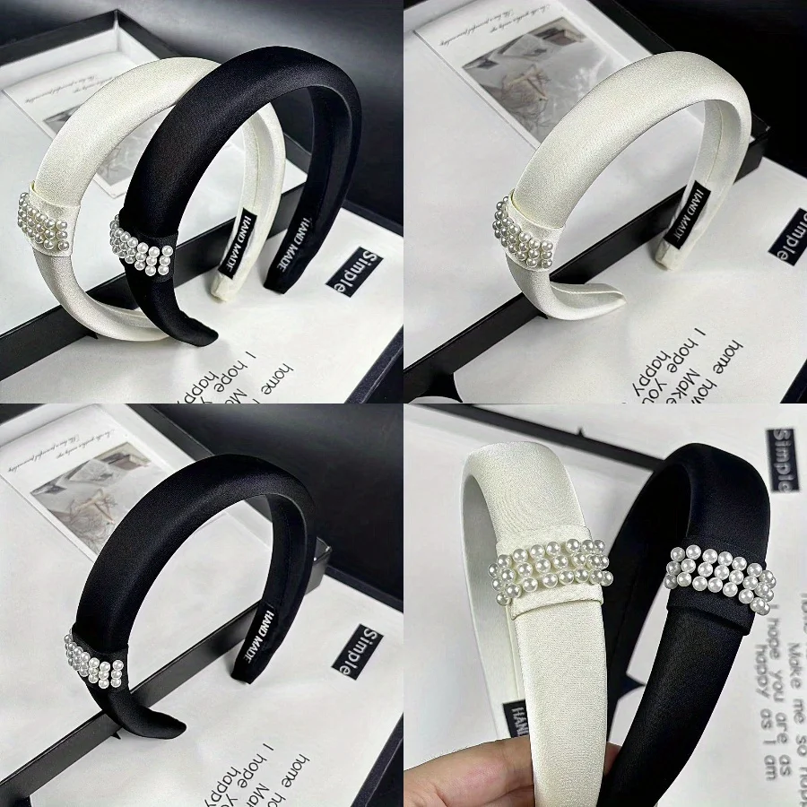 

Pearl Embellished Satin Headband Simple Elegant Design Non-Slip Comfortable for Women Girls Party Wedding Daily Hair Accessories