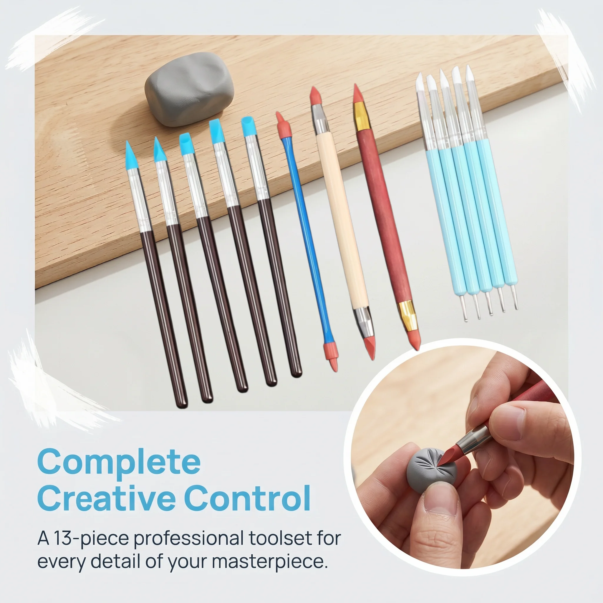 13Pcs Clay Tools Kit, Silicone Dotting Pens & Ball Stylus for Polymer Clay Modeling, Pottery Art Supplies