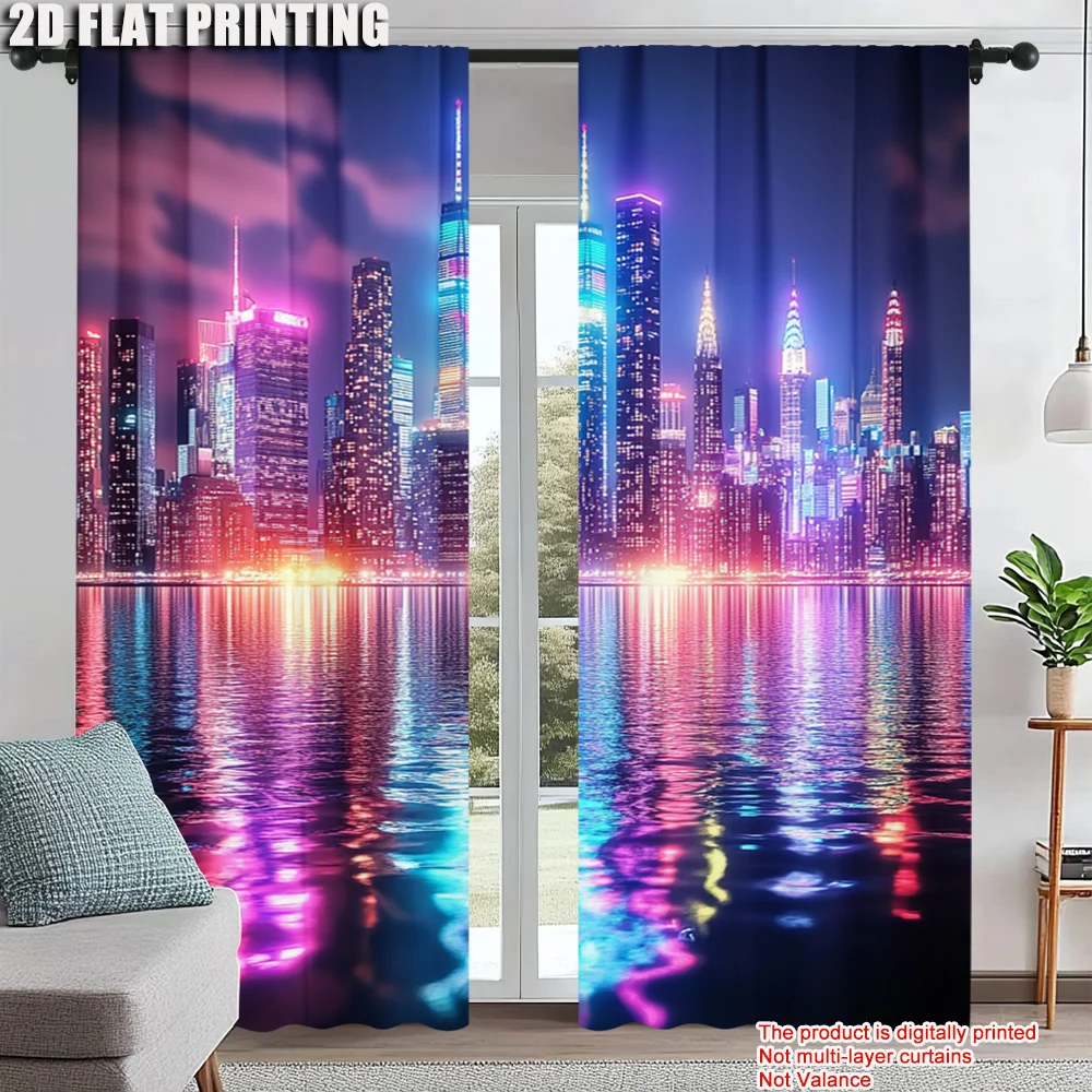 

2Pcs Abstract Printed Window Curtain For Bedroom Office Kitchen Living Room And Study With Rod Hole Window Treatment