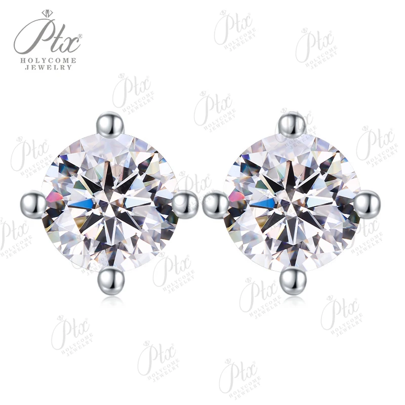 Moissanite 100% 925 Sterling Silver 4 Prongs Stud Earrings Gemstone Woman Multicolor Jewelry Sparkling Birthday Gift Certificate