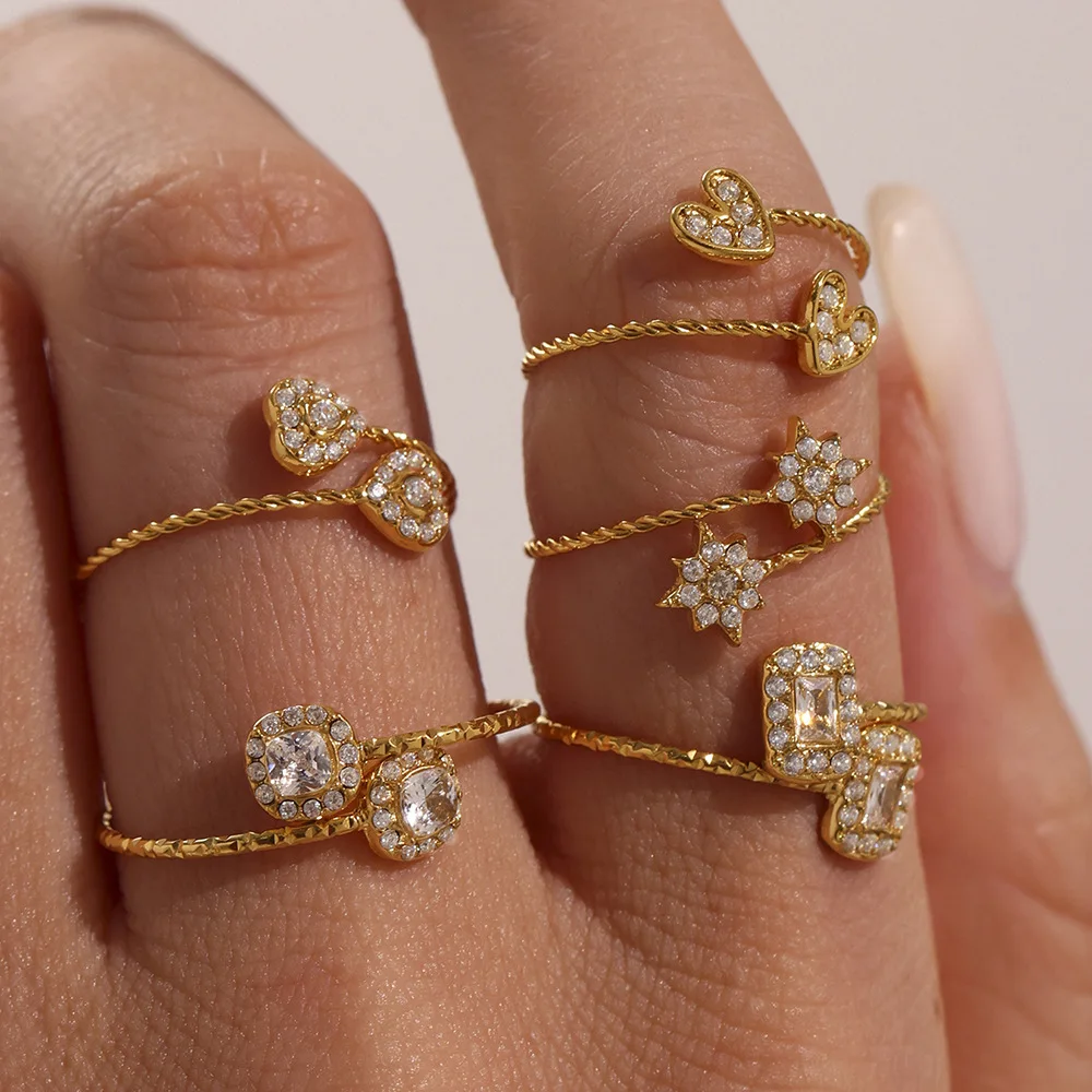 Delicate Shiny 5A Cubic Zirconia Ring High Quality 18K Gold PVD Plated Stainless Steel Finger Jewelry Gift