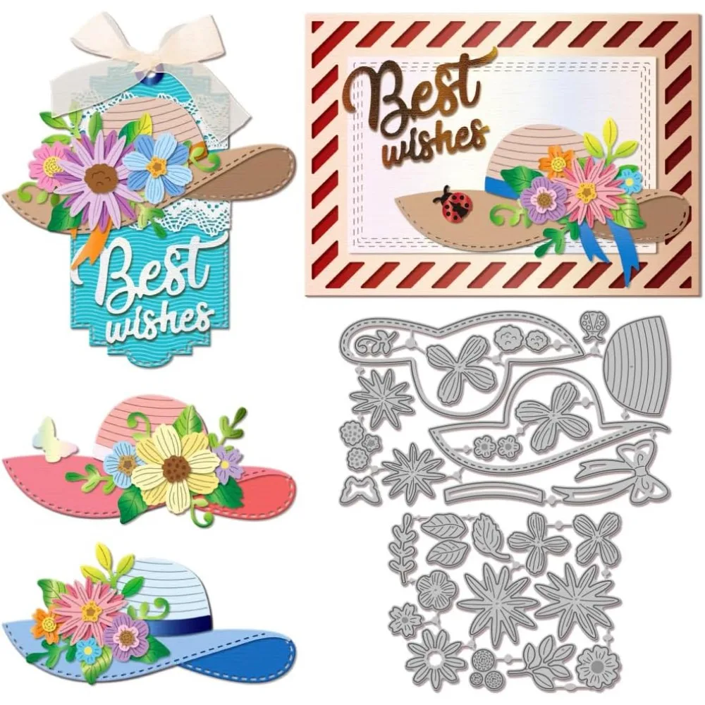 Blumenhut-Motiv Kohlenstoffstahl-Stanzformen Schablonen für DIY Scrapbooking Fotoalbum Dekorative Prägung Papierkarten