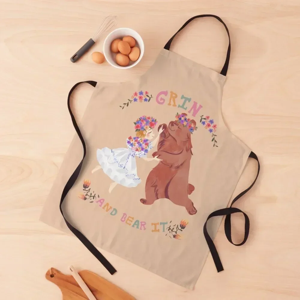 

Grin and Bear It Apron For Women Teacher Cleaning Products For Home Kitchen Novel Kitchen Accessories Apron