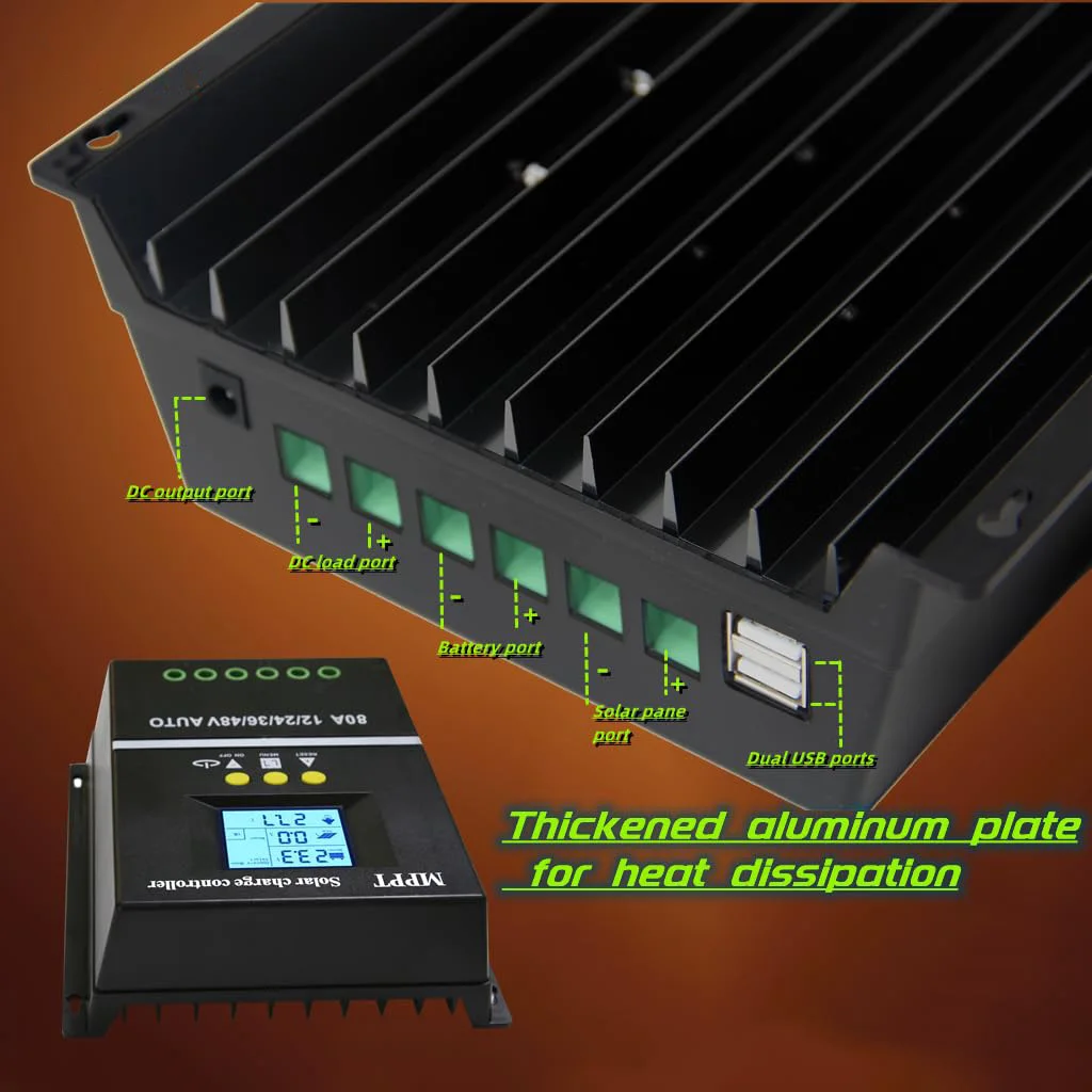 

Busbyr MPPT 60A 80A 100A Solar Charge Controller 12V 24V 36V 48V Auto Solar Panel Lead Acid/Lithium Battery Regulator Dual USB