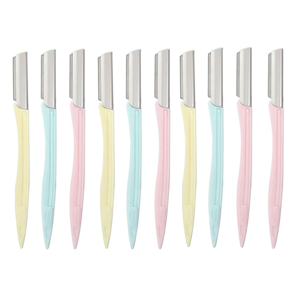 10 pçs portátil sobrancelha shaper aço inoxidável alça longa ergonômico sobrancelha navalha kit de ferramentas beleza para viagens amigável