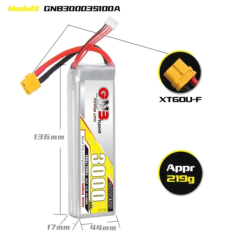 GAONENG 3000mAh/3300mAh 100C 3S/4S/6S 11.1V/14.8V/22.2V Lipo Battery With XT60 Connector For FPV Drone RC Helicopter Parts