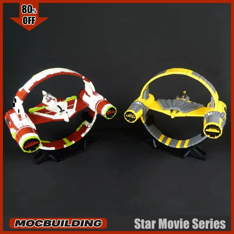 Movie Scene MOC Building Blocks Ring with Starfighter On Stand Technology Bricks Transport Creative Educational Toys Xmas Gifts