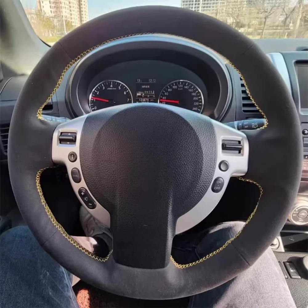 Car Accessories Braid Black Breathable Suede Leather J10 X-TRAIL NV200 2008-2012 Steering wheel Cover For Nissan Qashqai