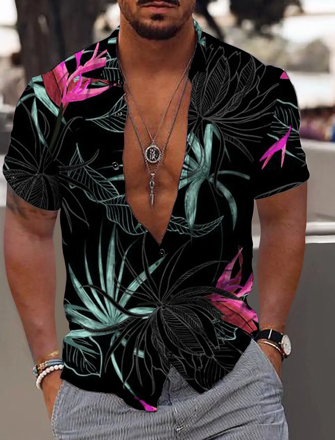 Men\'s Shirt Graphic Shirt Aloha Shirt Leaves Turndown Print Short Sleeve Button-Down Apparel Fashion Designer Casual Breathable