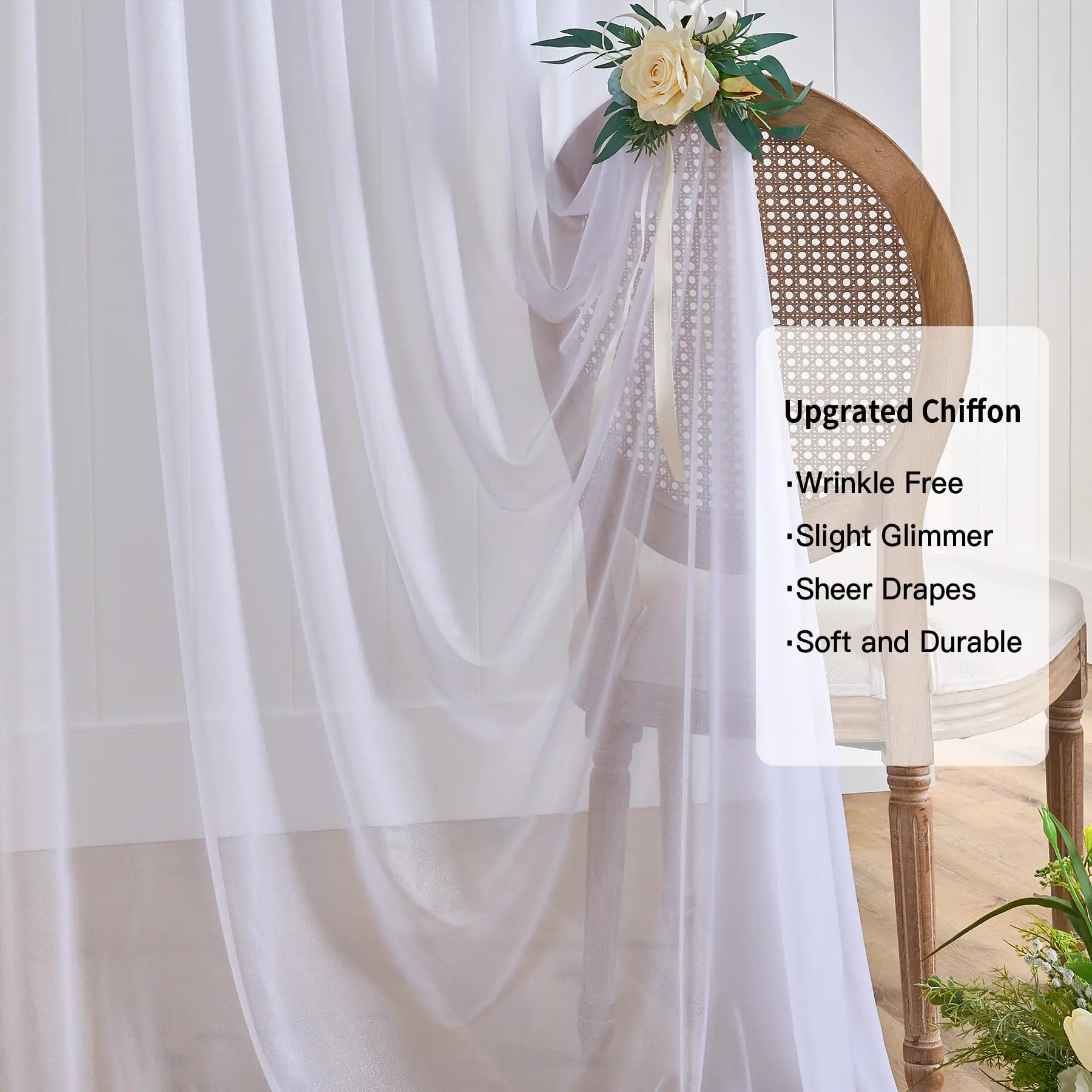 White Chiffon Backdrop Curtain for Wedding Party Sheer Drapes Curtains for Parties Baptism Birthday Baby Shower Photoshoot