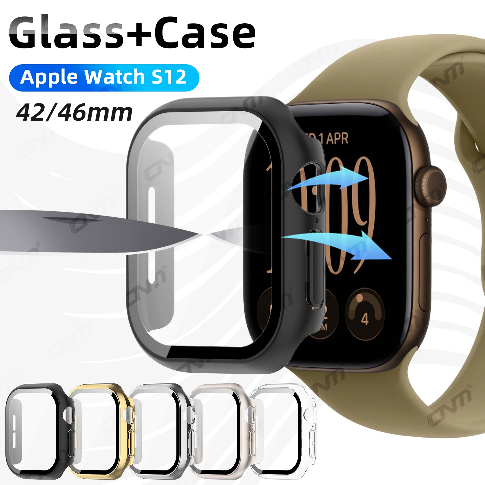 Schutzhülle für Apple Watch Series 12 42mm/46mm mit gehärtetem Glas-Displayschutz und harter PC-Schutzhülle, Zubehör – Detail 1