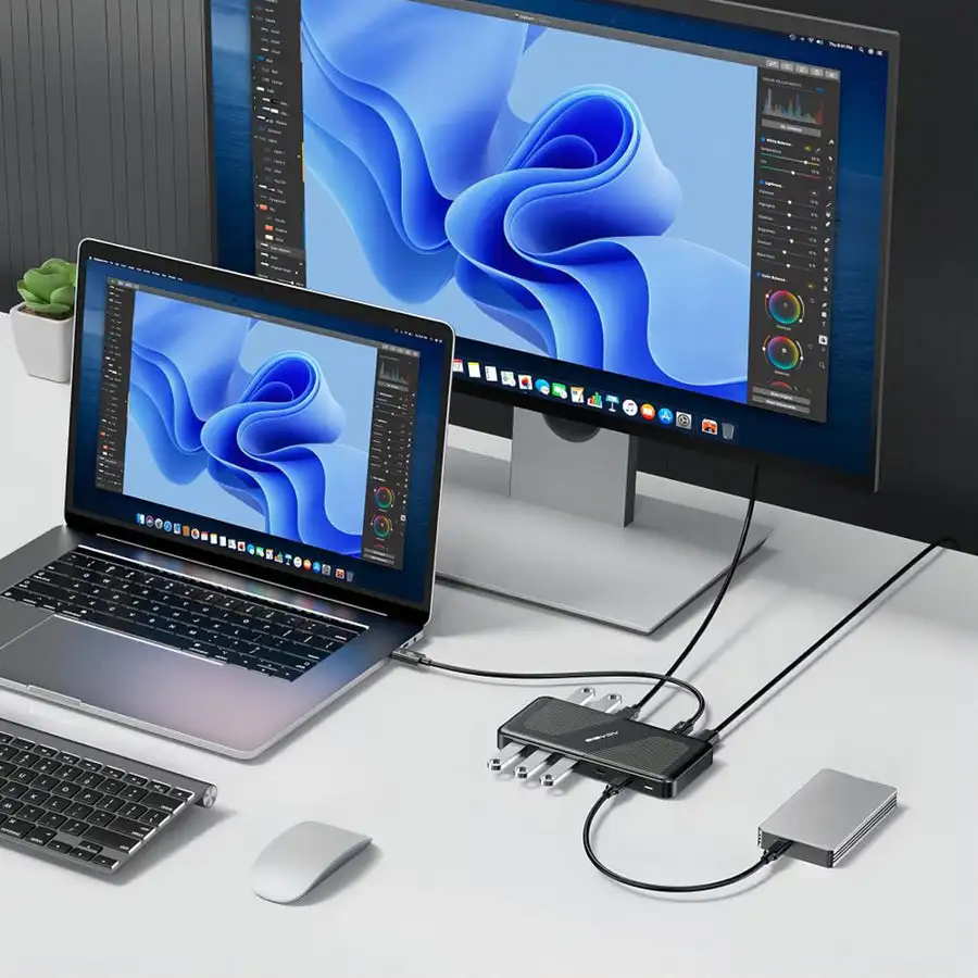 Thunderbolt 3 Docking Station 10 in 1 40Gbps 8K DP Dual Monitor 60W PD Charging USB C Hub for Mac M1 M2 M3 Windows