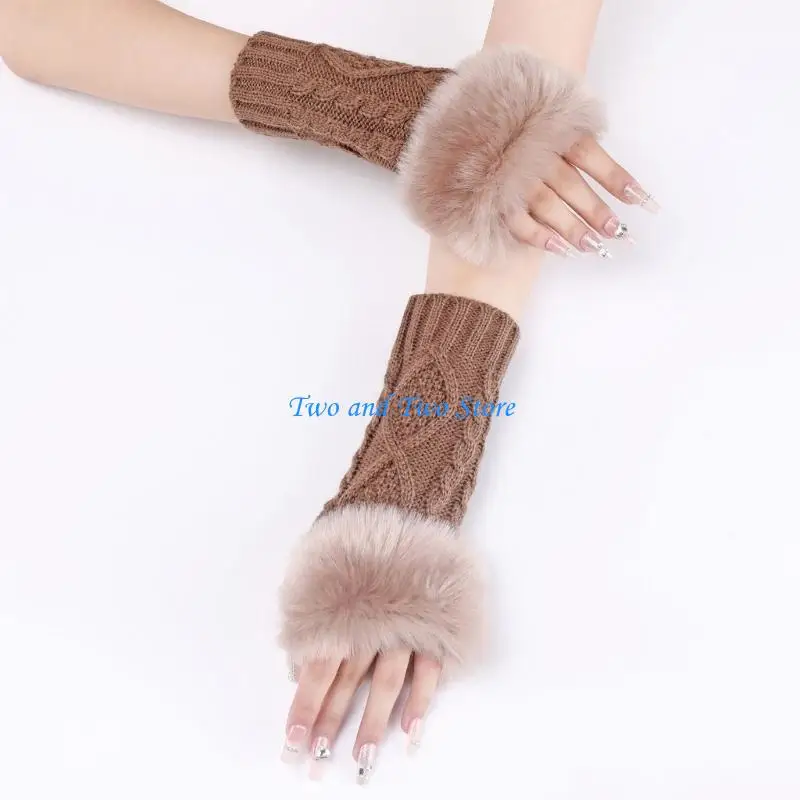 

HX6F Elegant Rhombic Knitted Fingerless Arm Warmer Acrylic Fibre Furry Decorative Arm Sleeves for Daily Wear Social Occasion