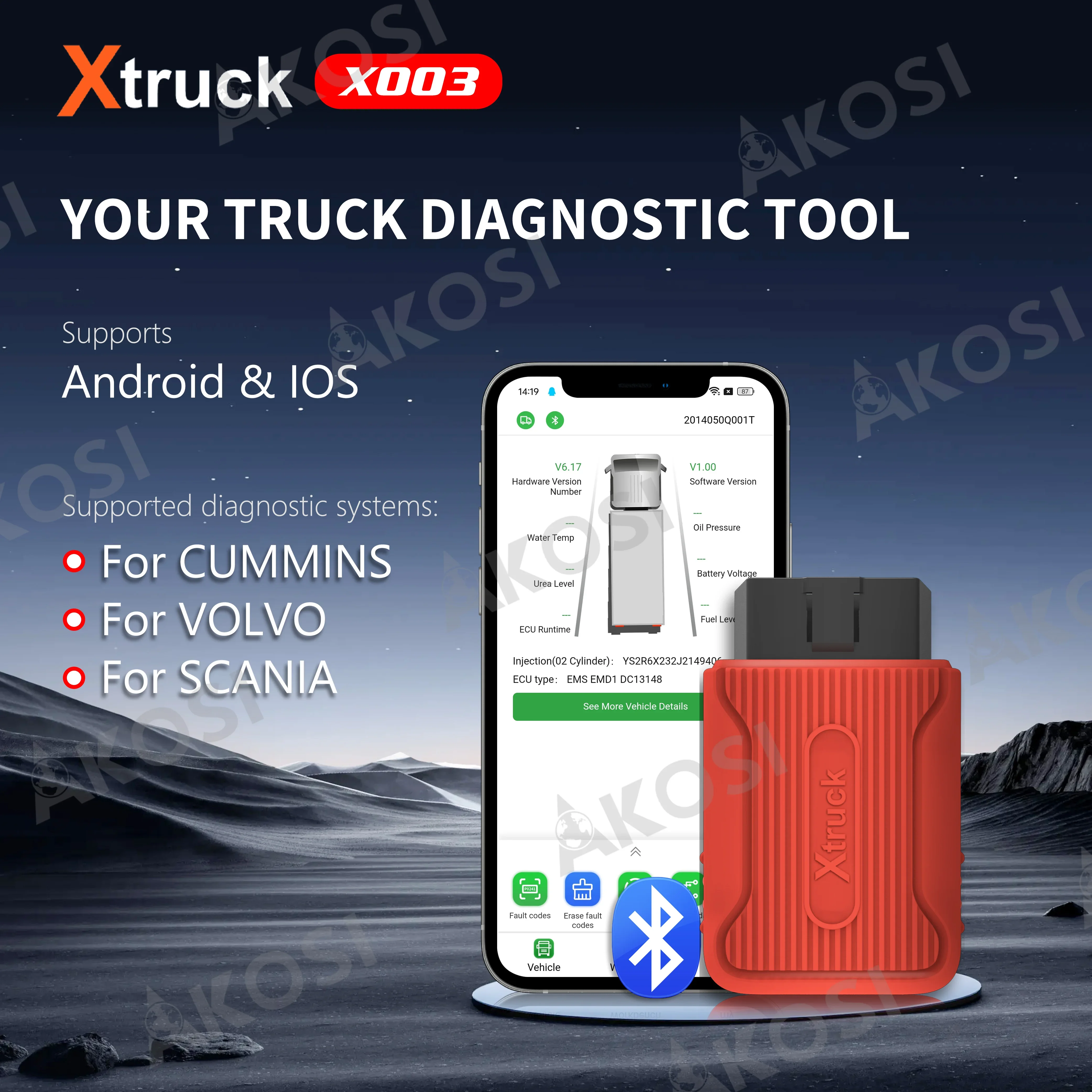 Xtruck X003 Read fault code Heavy Duty Truck support VOL-VO and SCA-NIA Truck Diagnostic Tool