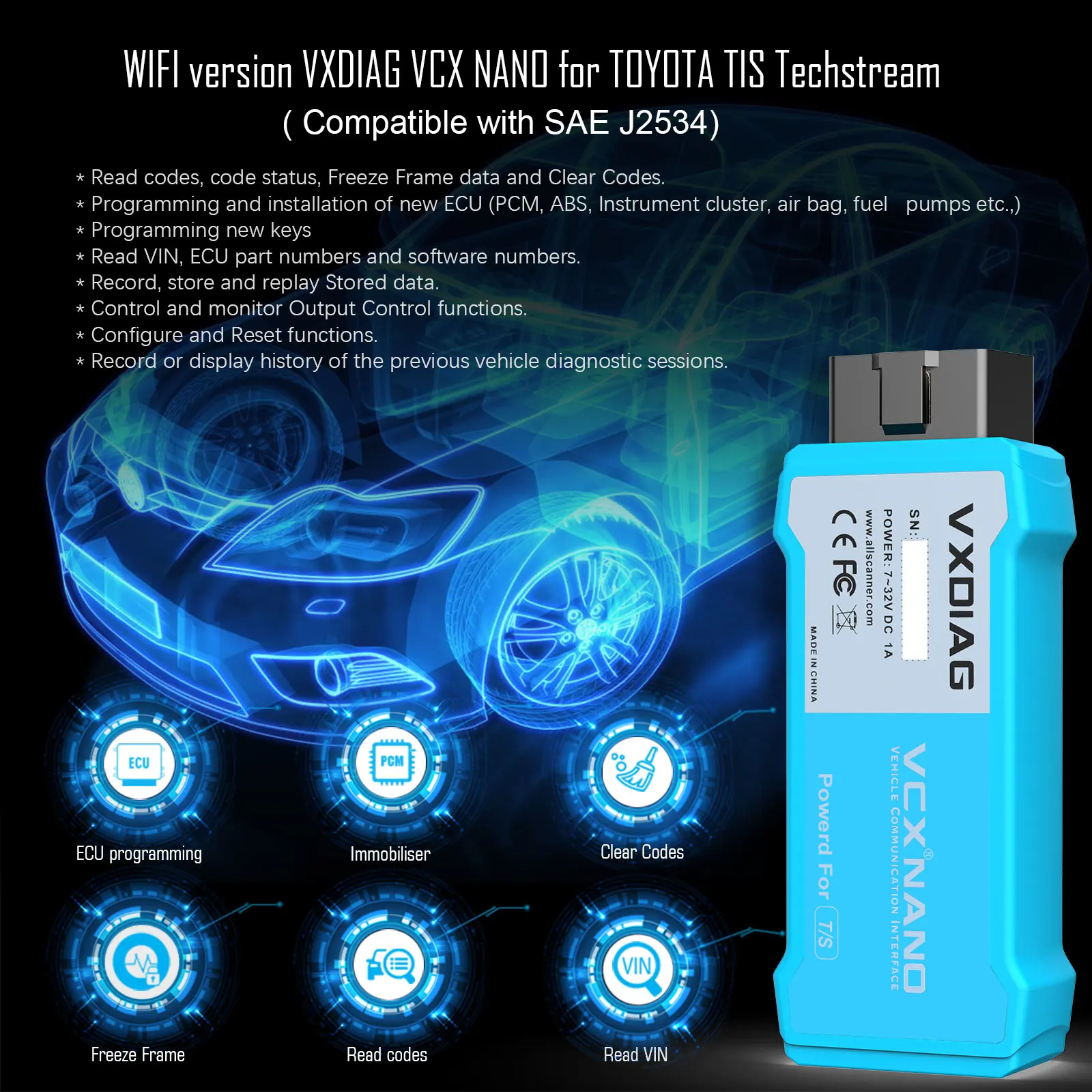 إصدار WIFI VXDIAG VCX NANO لسيارة TOYOTA LEXUS المتوافقة مع SAE J253 #6