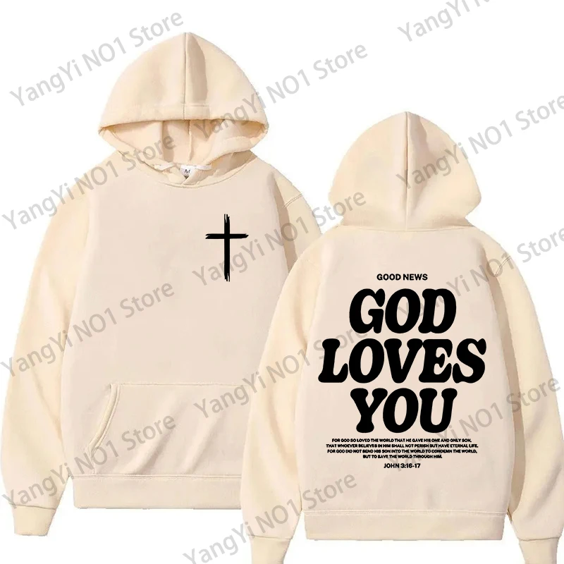 

Christian Jesus Church Hoodie Bible Verse God Loves You Hooded Men Women Vintage Sweatshirts Streetwear Y2K Harajuku Aesthetic