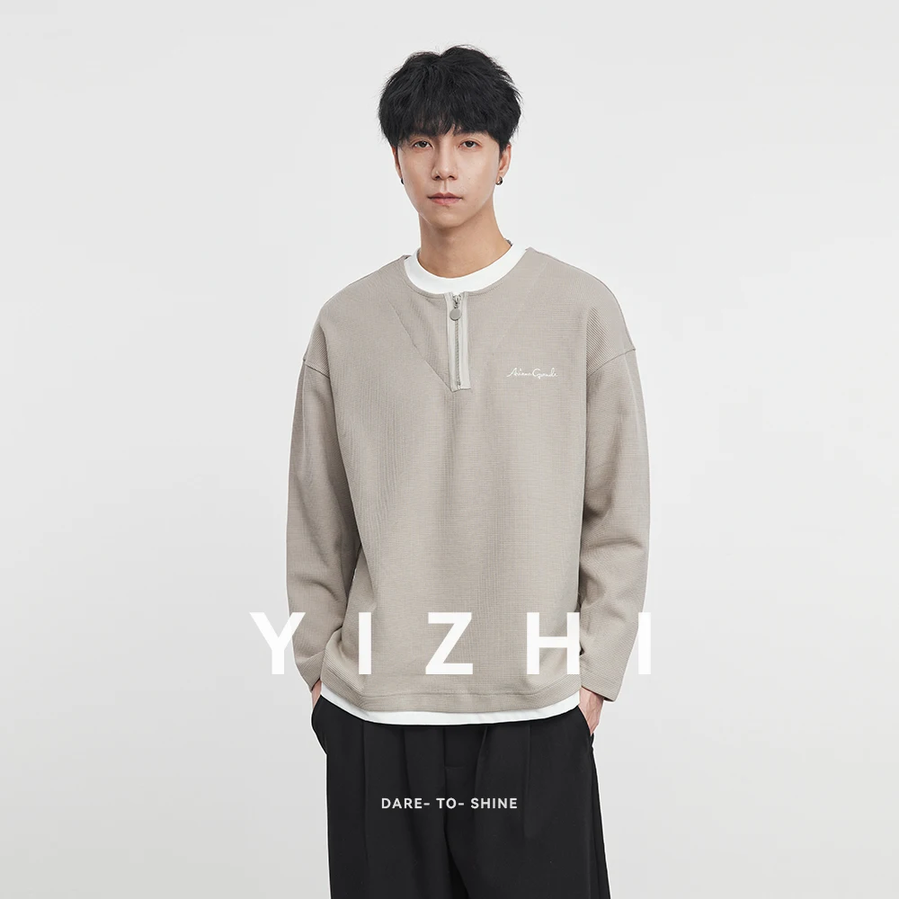 

Men's Fake Two-Piece Contrast Color Half-Zip Design Sweatshirt 2025 Autumn New Couple Casual Long-Sleeved Top Men's Pullover