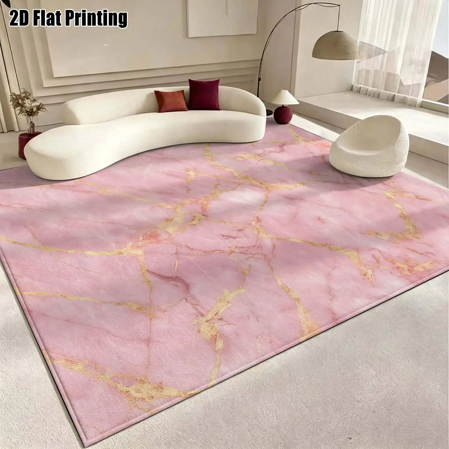 1Pc 2D Printed Pink Marble Texture Nordic/Instagram Style Carpet, Machine Washable, Multi-Size, for Entrance, Dining, Bedroom, Living Room Home Decoration