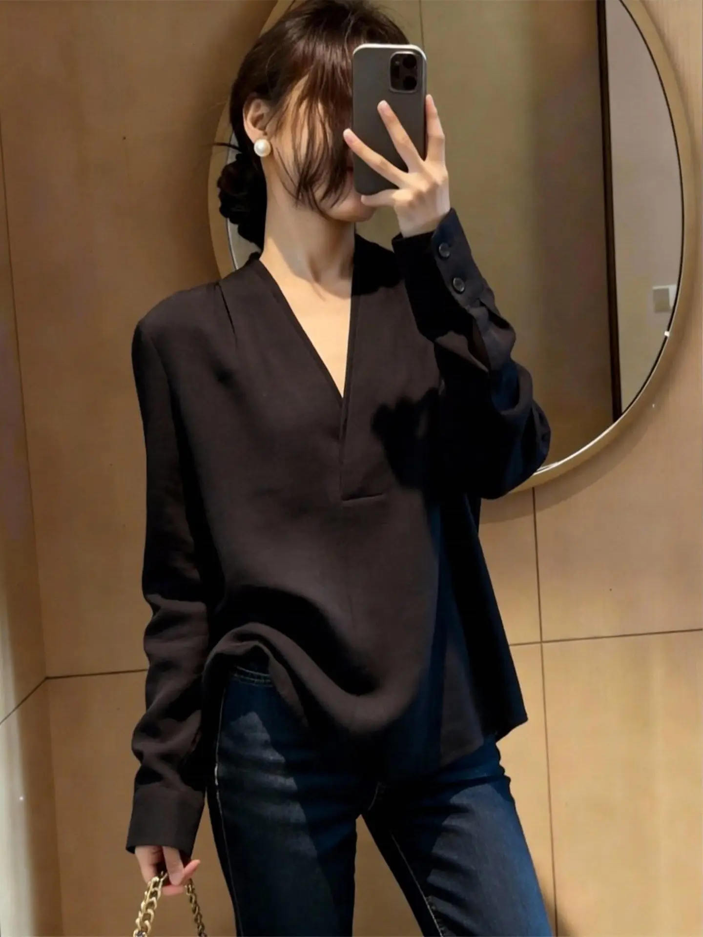 

Ele Long Sve Women's Top Unique Design Faionable Spring New Arrival Suitable for All Body pes round Ne irt