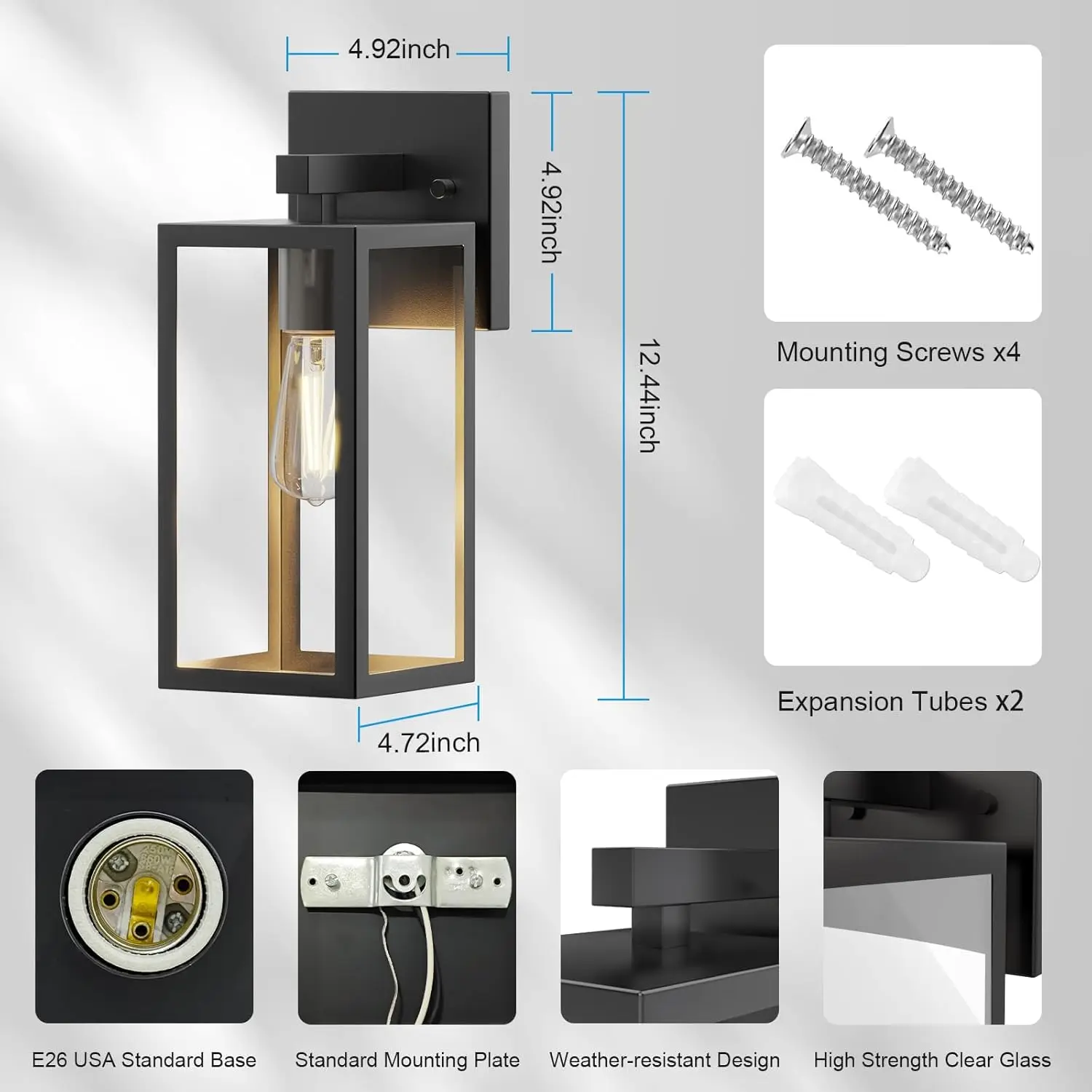 مصباح حائط للشرفة الخارجية، فانوس مقاوم للماء مع إطار وظل زجاجي شفاف، مصباح حائط حديث لممر مدخل الفناء #4