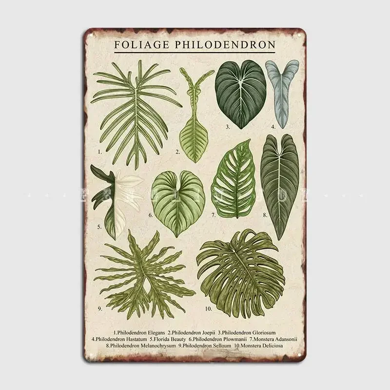 Póster de planta de filodendro de follaje, placa de Metal, pintura Mural, diseño de Club, Bar, Pub, cartel de estaño
