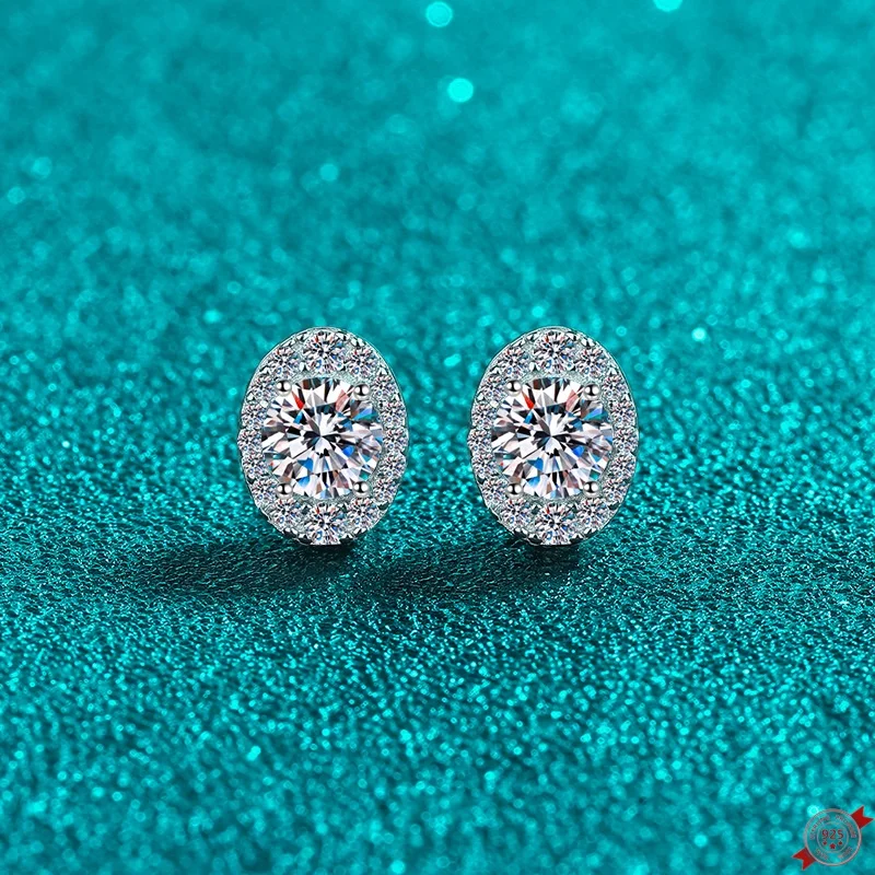 1.0 ct مويسانيتي S925 أقراط فضية للنساء مطلي Pt950 البيضاوي الأذن ترصيع العشاق هدية مجوهرات الأزياء بالجملة