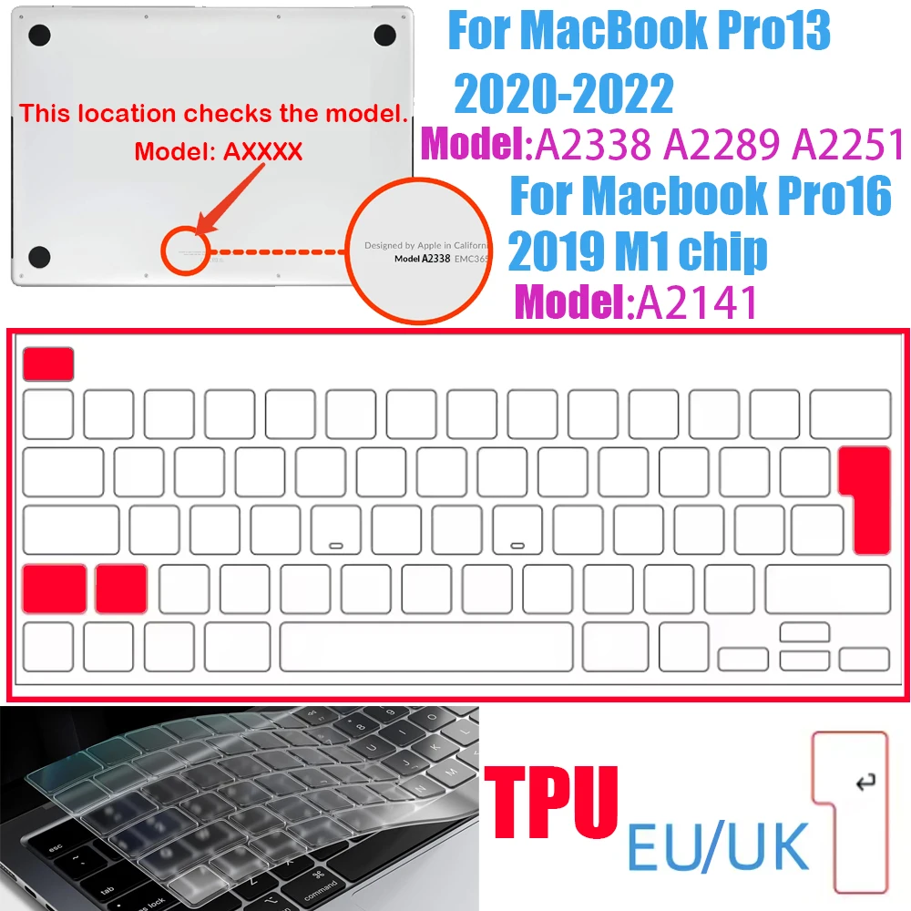 Klare, ultradünne TPU-Tastaturabdeckung für MacBook Air 13,6 13 Zoll M4 M3 M2 M1 Chip und Pro 14 13 15 16 Zoll EU- und US-Layout – Detail 13