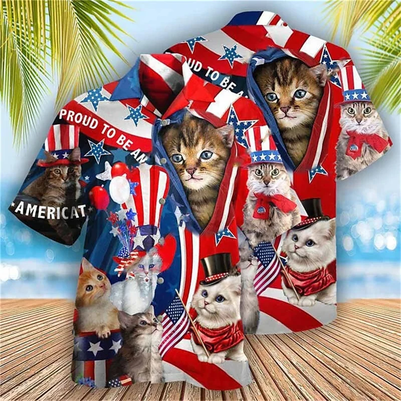 Hawaiian Beach Shirt For Men 3d Print Funny Music Cat Vacation Shirts Streetwear Short Sleeved Loose Button Up Men\'s Shirt