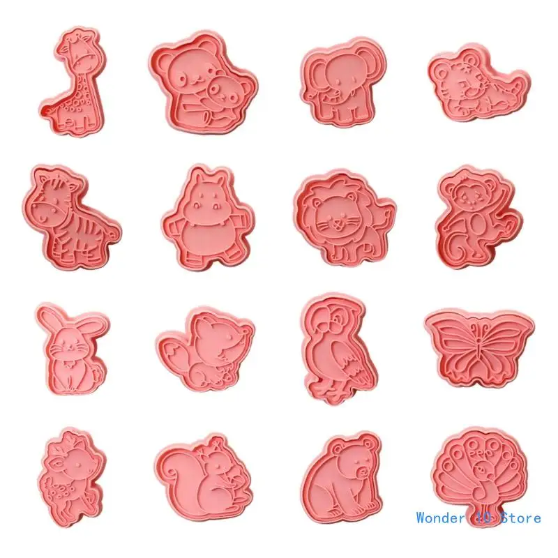 

16Pcs Cartoon Animal Biscuits Mold Cookie Stamps Set Fondant Biscuits Pastry Cookie Cutters for DIY Cake Baking