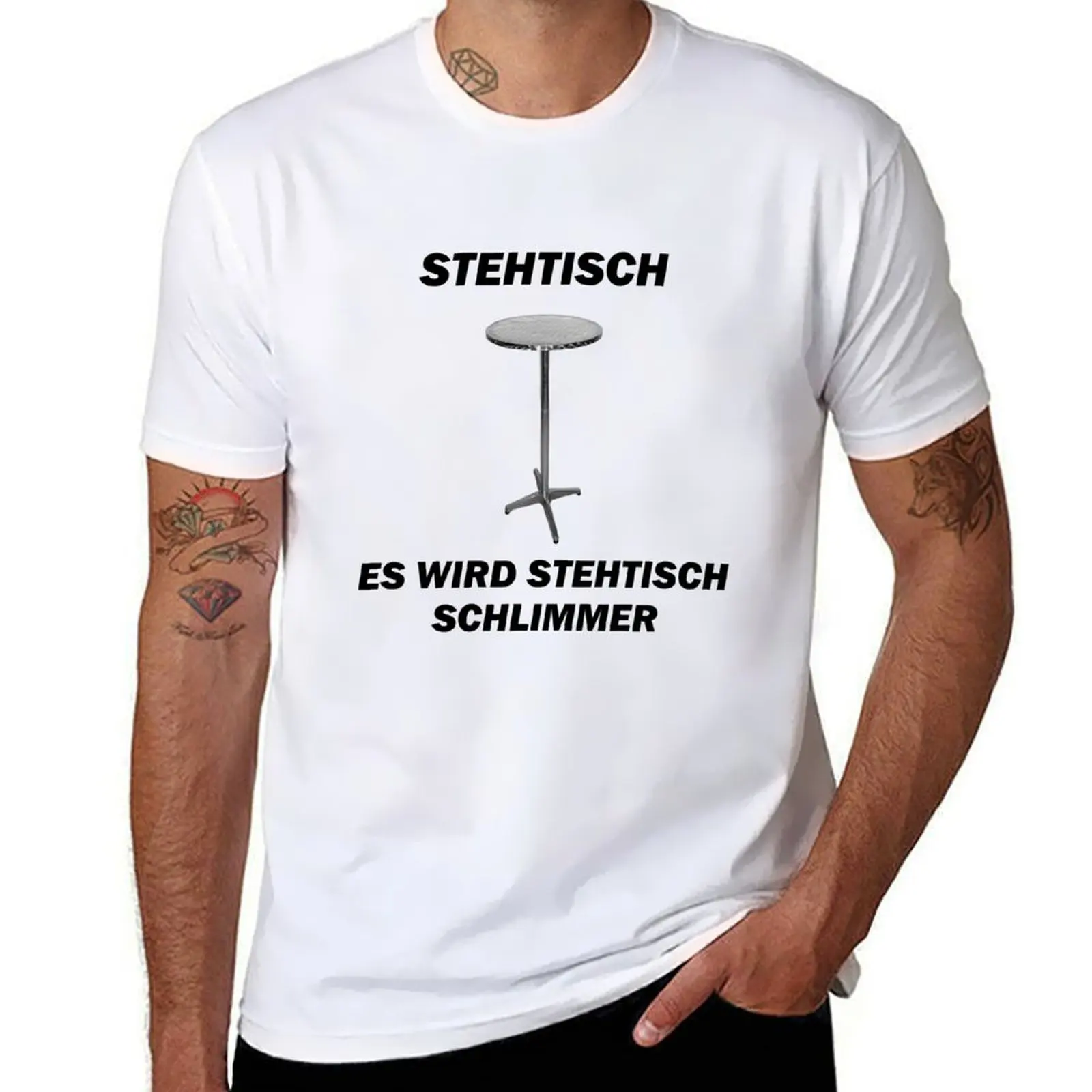 Es wird Stehtisch Schlimmer - Deutsche Memes T-Shirt T-Shirts für Männer Baumwolle Herren Grafik T-Shirts T-Shirt