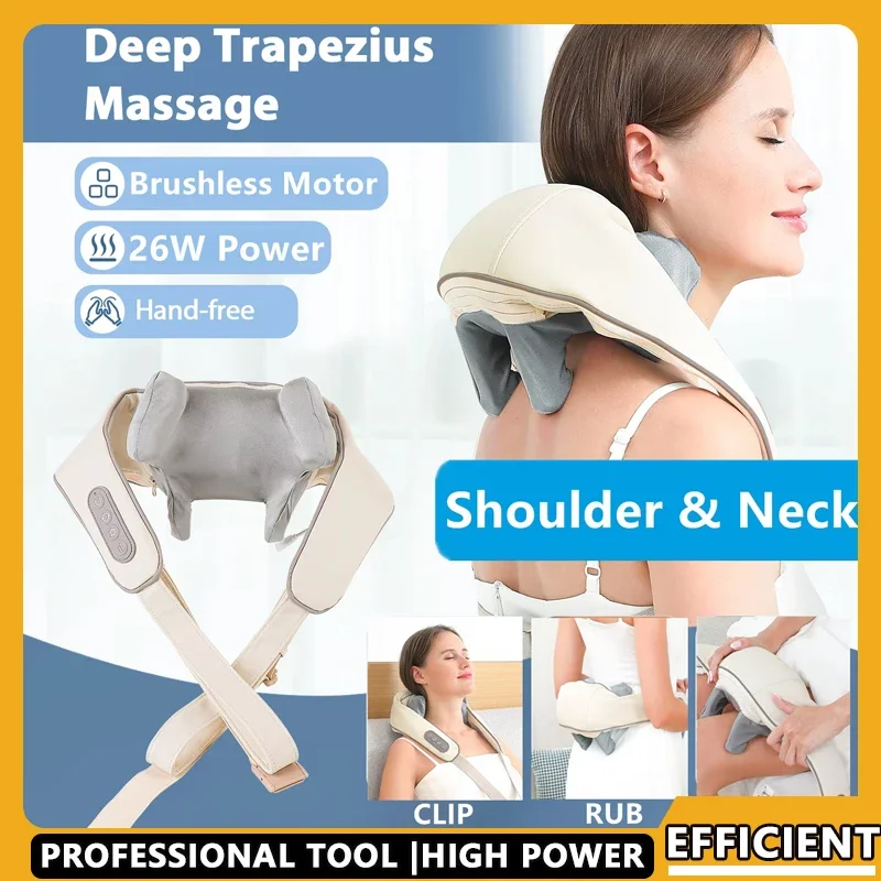 

2026 New 26W Brushless Motor Neck And Shoulder Massager Wireless Shoulder And Back Kneading Massage Shawl Neck Masajeador