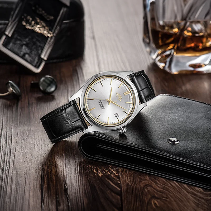 بكين أول بكين ووتش إعادة إصدار 38 ملم ساعة ميكانيكية أوتوماتيكية الأعمال 3ATM ساعة جلدية مقاومة للماء للرجال