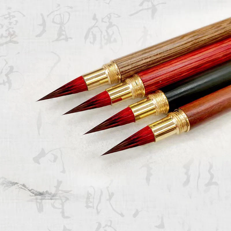 1Pc Luxurious Wooden Handle Calligraphy Brush Red Weasel Hair Painting Brush Pen Wool Hair Regular Script Chinese Writing Brush