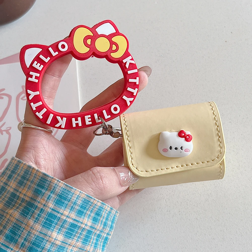 Leather Flip Earphone Protection Case For Airpods 4 3 Pro 2 1 Pro2 Cute Hanging Hello Kitty Pendant Wireless Headphone Cover